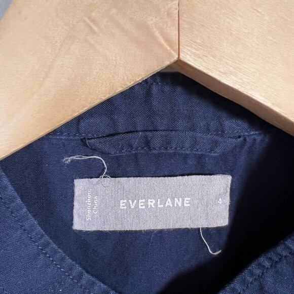 Everlane Shirt Dress Size 4 Navy Blue Cotton Band Collar Minimal Work Office - Picture 3 of 8